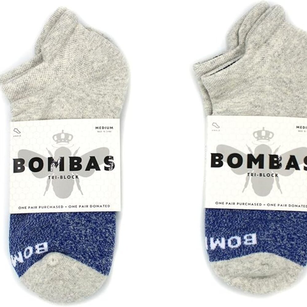 Bombas Women's Originals Ankle Socks, (Grey/Blue) - Medium (2-Pk)